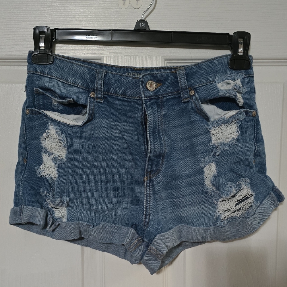 Rewash Blue Distressed Jean Shorts High-Waisted